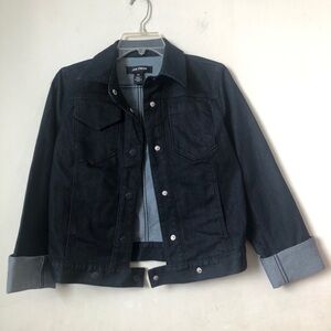 Joe Fresh Dark Blue Navy Bomber Style Denim Jean Jacket Snap Closures S
